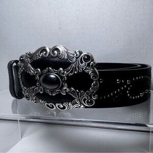 Women's 38 Justin Belt Black Leather & Silver Buckle Accents Westerncore Rodeo